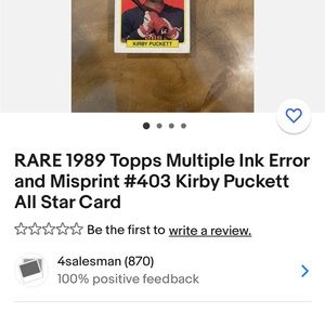 RARE 1989 Topps Multiple Ink Error and Misprint #403 Kirby Puckett
All Star Card